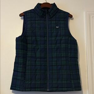 Vineyard Vines- Navy and Green Tartan Plaid Puffer Vest, Size M, RARE!